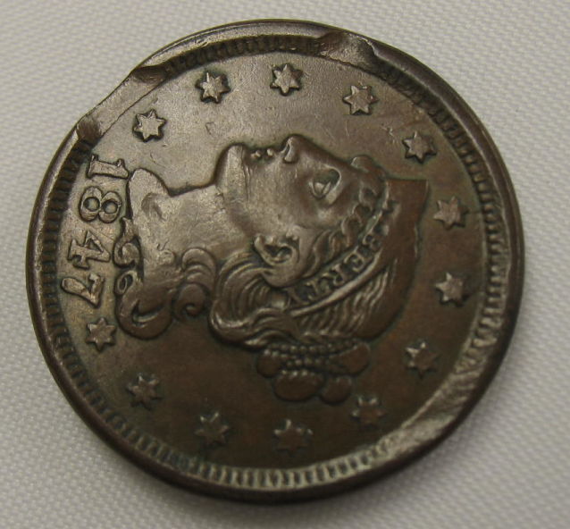 1847-Large-Cent,-PMD-Or-Strike/Planchet-Defect?