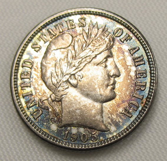 1905-S-Barber-Dime-With-Toning