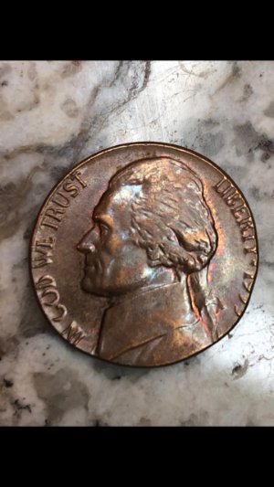 1955-Jefferson-Nickel-On-Penny-Planchet