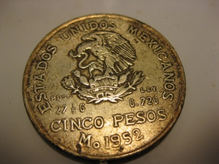 1952-Silver-Cinco-Pesos-With-Defective-Die-Error?-Value?