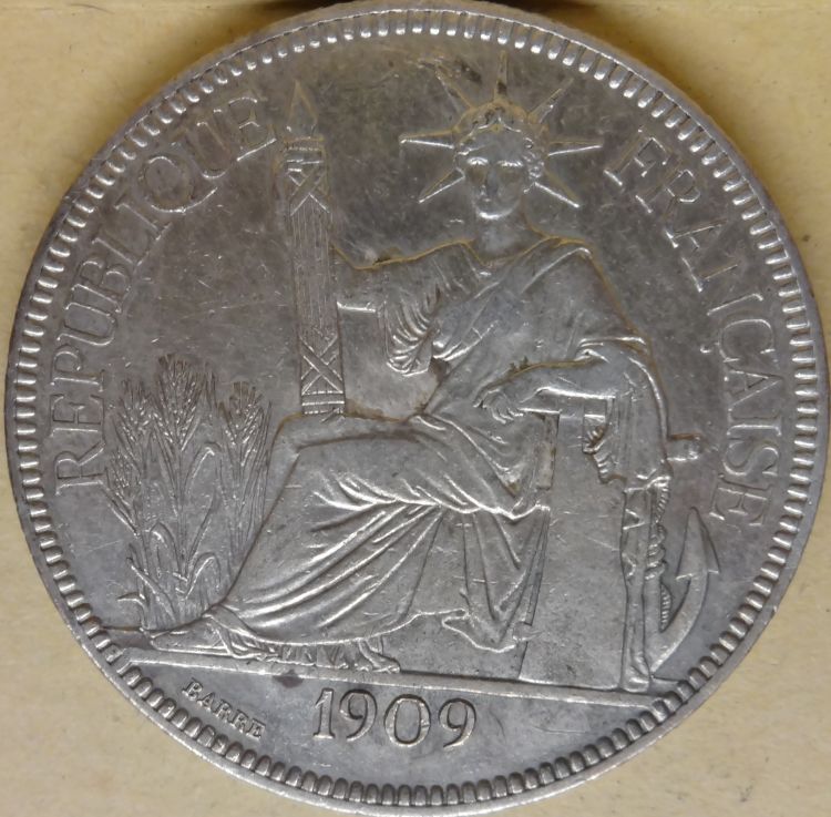 1909-French-Indochina-Piastre-For-Grading