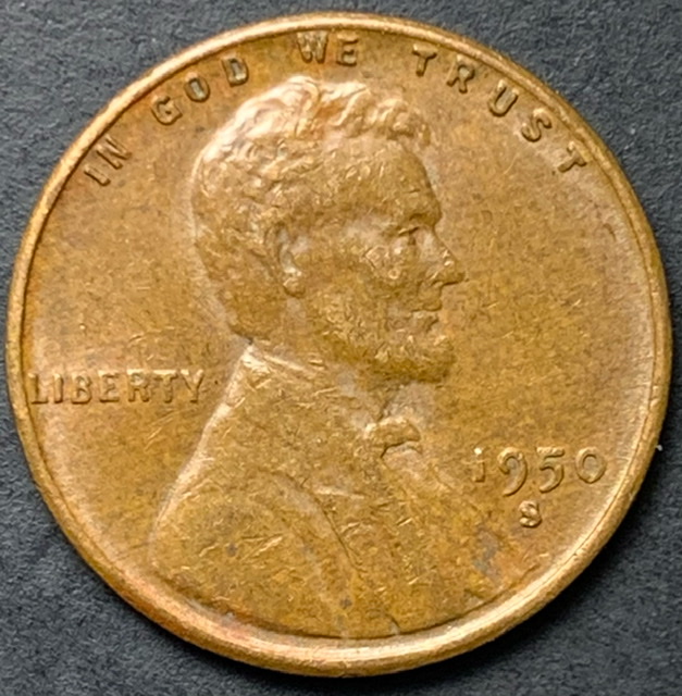 1950-S-Lincoln-Wheat-Cent.-Lam/Peel