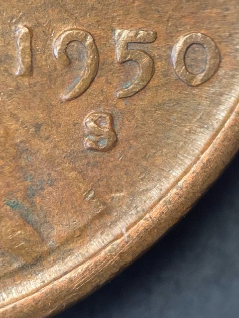 1950-S-Lincoln-Wheat-Cent.-Lam/Peel