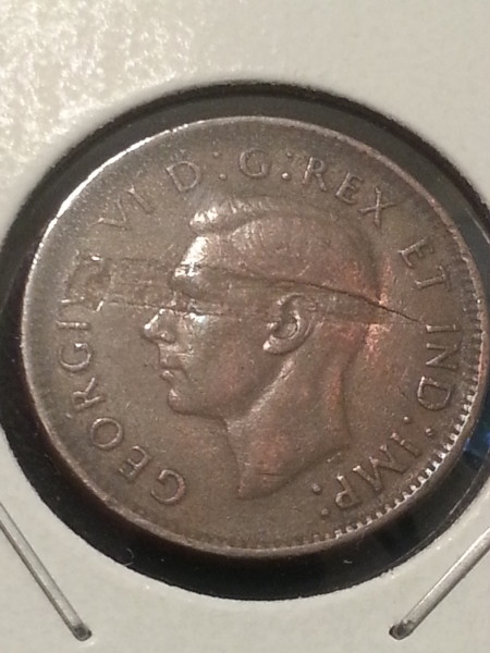 1943-Canadian-War-Penny-With-Unique-Laser-Beam-Lamination