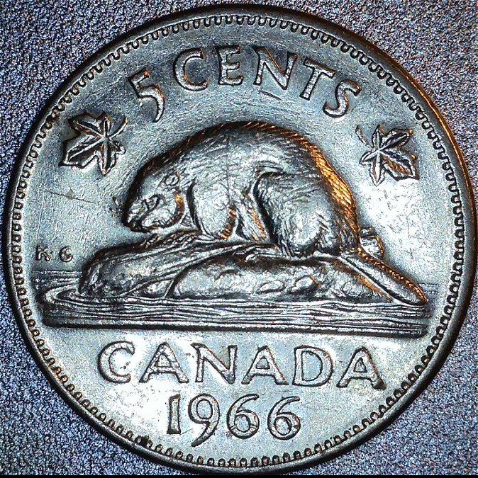 1966-Canadian-Nickel-With-Lamination-Error