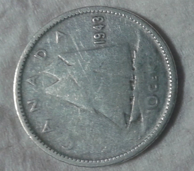 1943-Canadian-Dime-With-No-Initials-And-A-Die-Creak-Or-Cud,-I-Think?