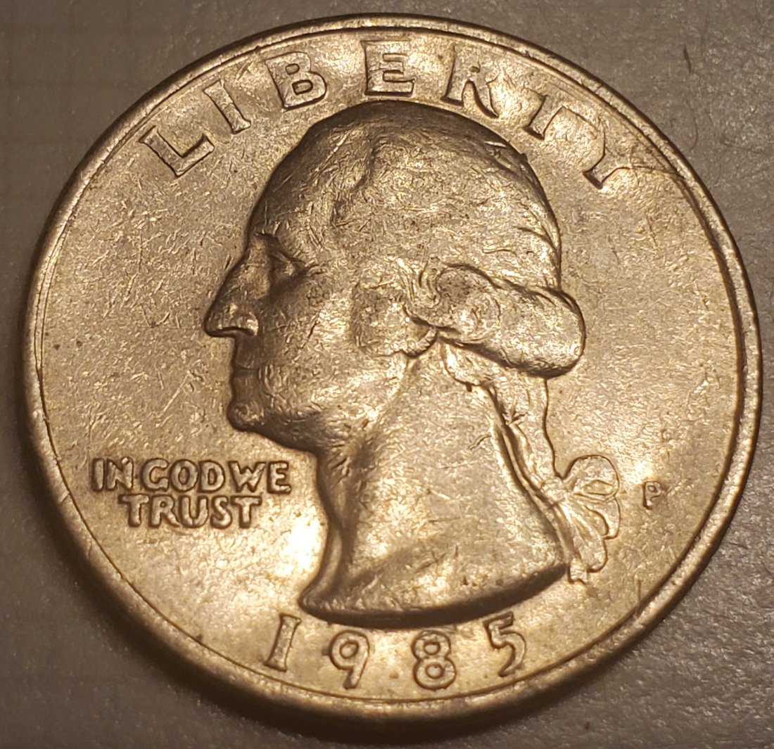 1985-P-Washington-Quarter-Struck-Through-Debris-Reverse