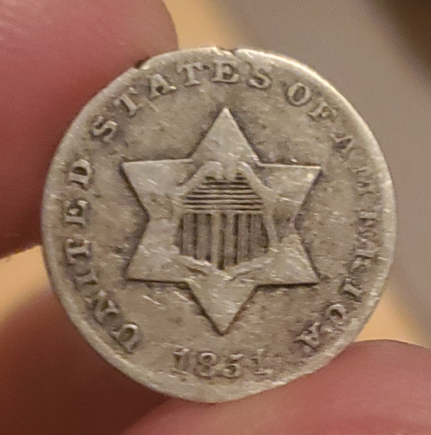 Cracked-Planchet-Error-Or-PMD?-1851-3c-Silver
