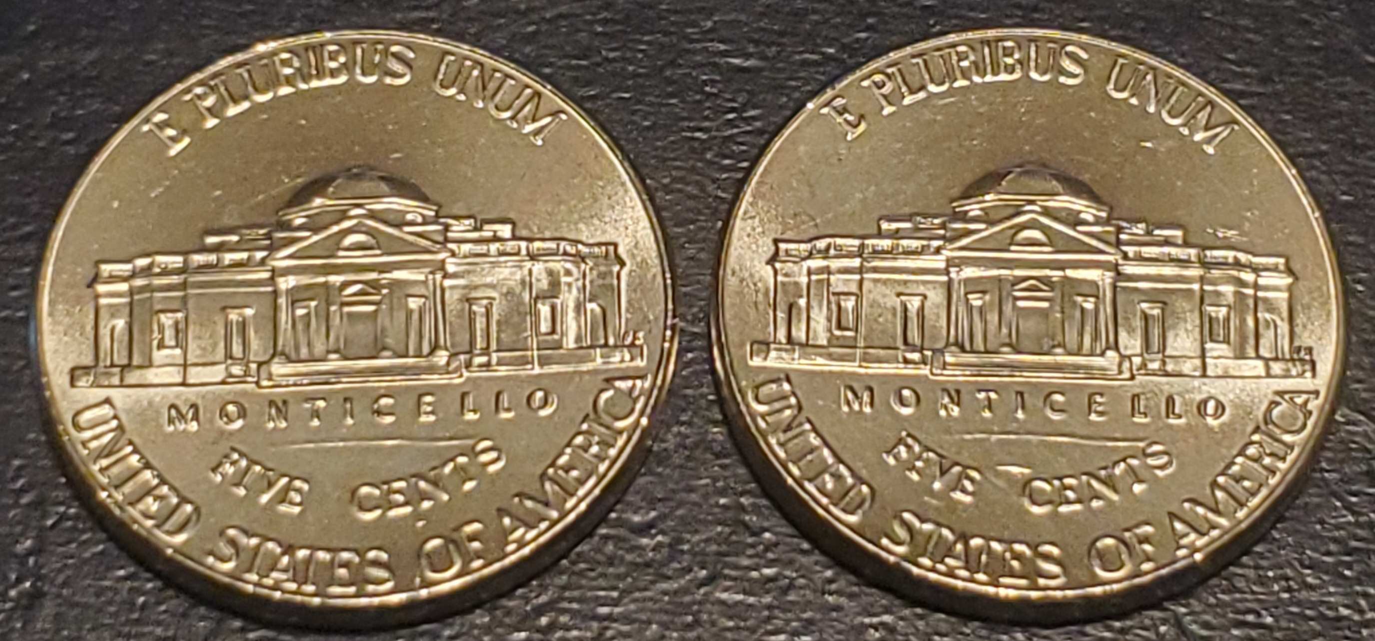 Two-2023-P-Jefferson-Nickels-With-The-Same-Horizontal-Die-Gouge