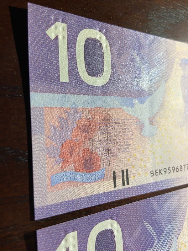 Canada---Banknote-Strap-Marks,-Ink-Warping-Etc