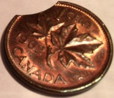 Canadian-1962-Penny-Clipped-Planchet