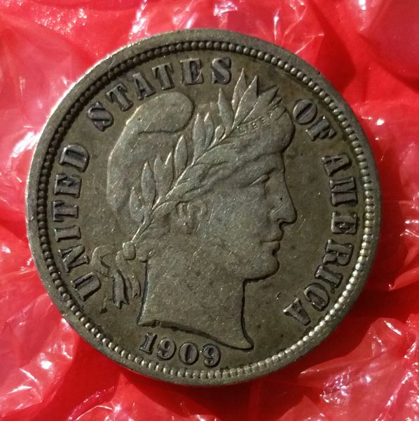1909-P-Barber-Dime.-Beautiful-Toning!