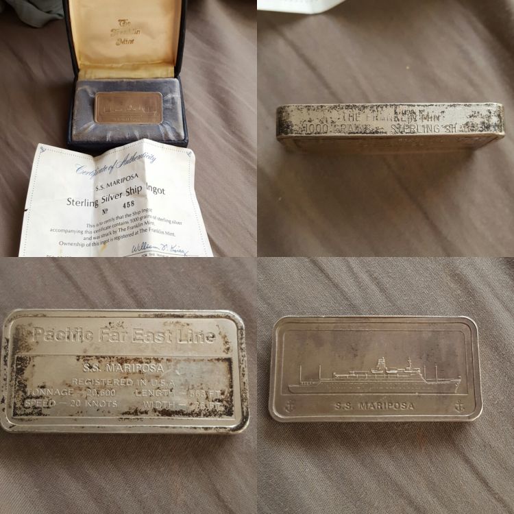 1000-Grain-Sterling-Silver-S.s.-Mariposa-Franklin-Mint-Bar