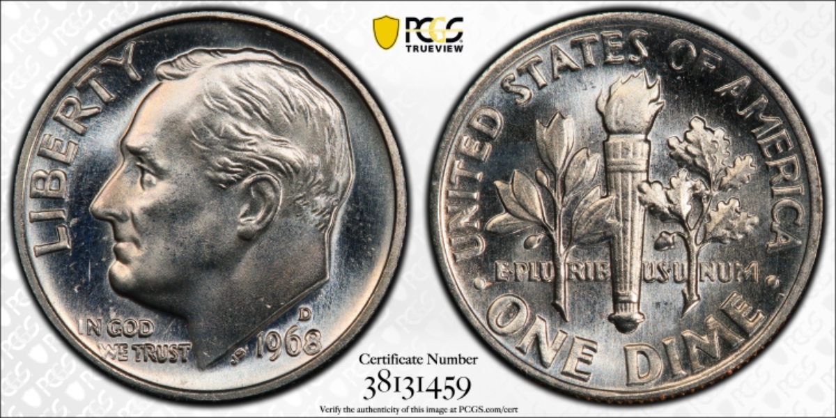 1968-D-Roosevelt-Dime,-Almost-Prooflike?