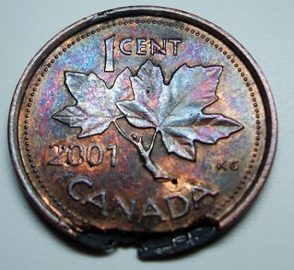 Canadian-Penny-With-Interal-Voids.-Error-/-Defective--Coin?