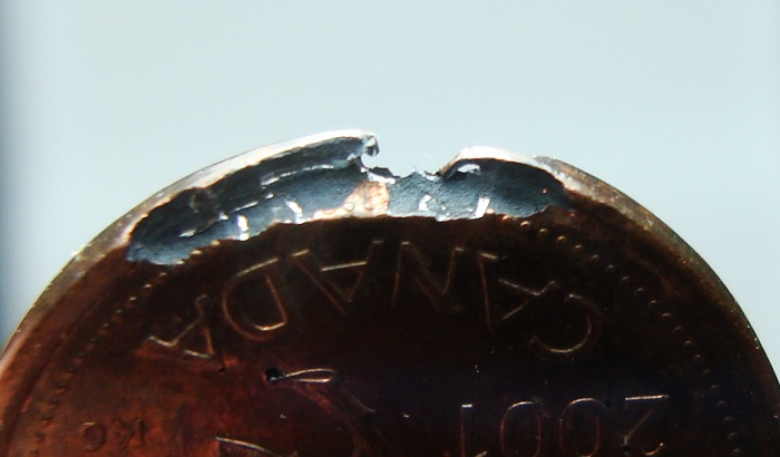 Canadian-Penny-With-Interal-Voids.-Error-/-Defective--Coin?