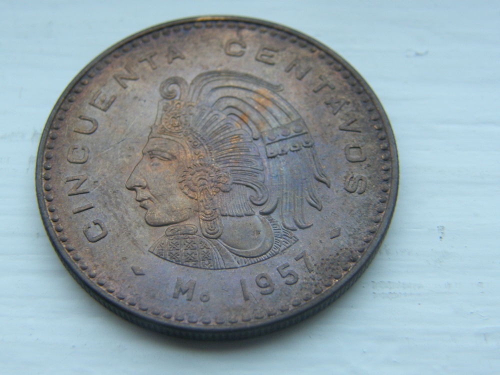 Toned-1957-Mexico-50-Centavos-Grade?