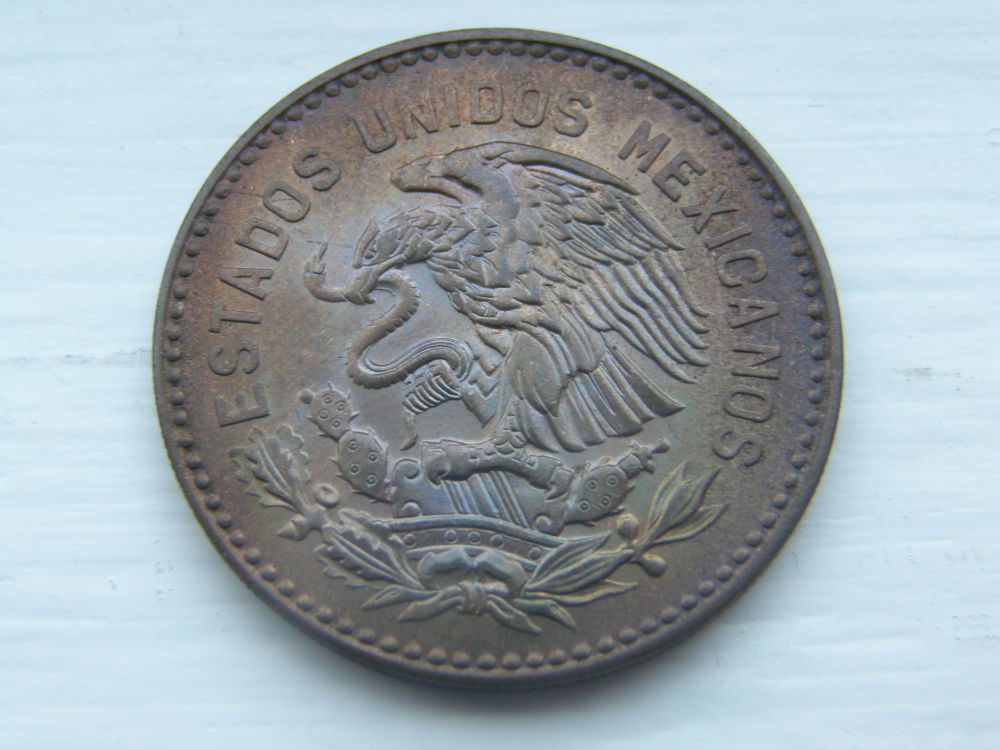 Toned-1957-Mexico-50-Centavos-Grade?
