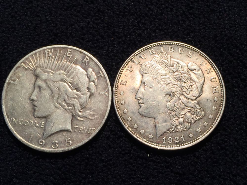 1921-Morgan-&-1935-Peace-Dollar/Crack-Die/Light-Die-Strike