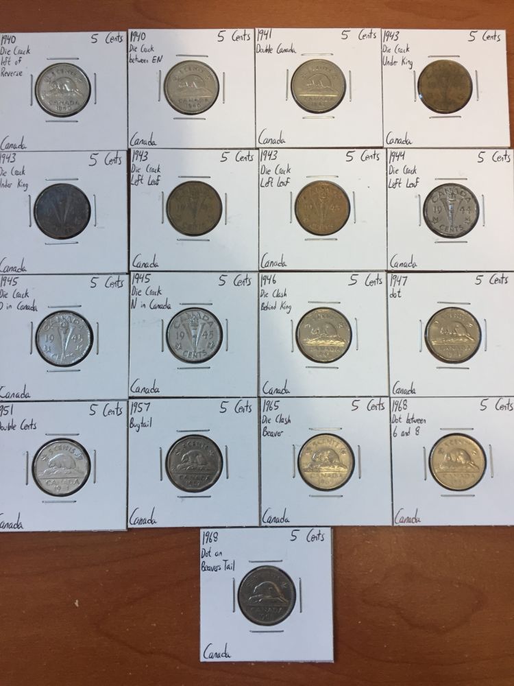 Canada-5-Cent-Error/Variety-Coins-1940-68