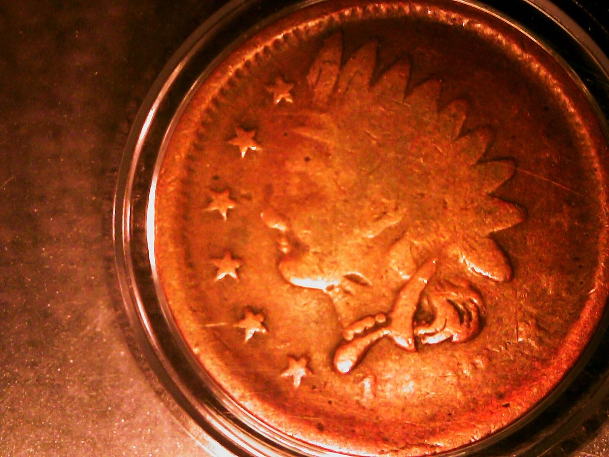 1858-Indian-Head-Cent,-With-Initials-On-Reverse?