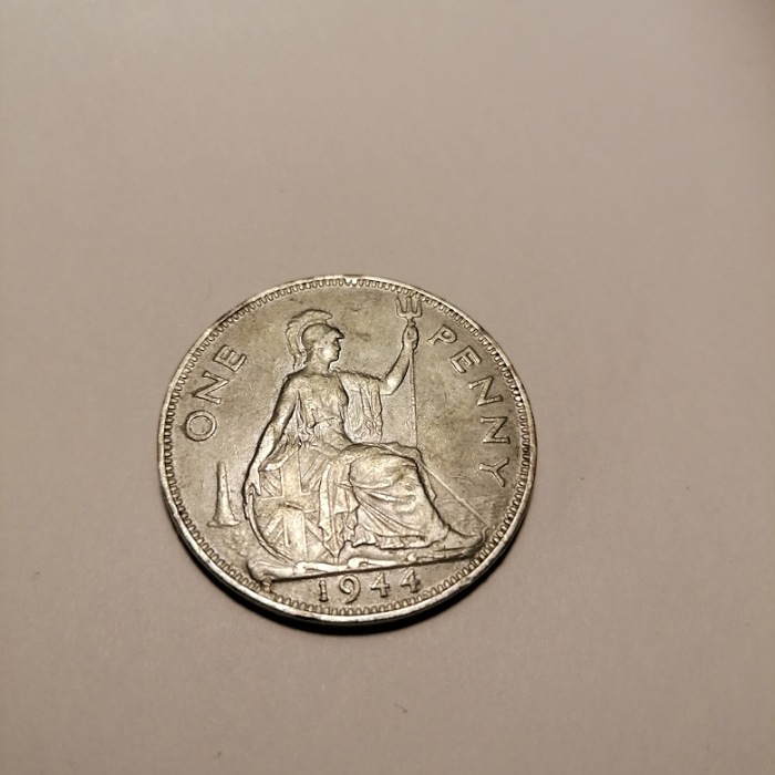 1944-One-Penny,-Silver-In-Colour