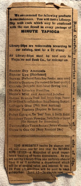 Ephemera:-1/2-Library-Slip-Issued-By-Minute-Tapioca-Company