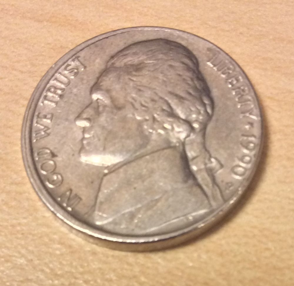 1990-P-Misaligned-Jefferson-Nickel
