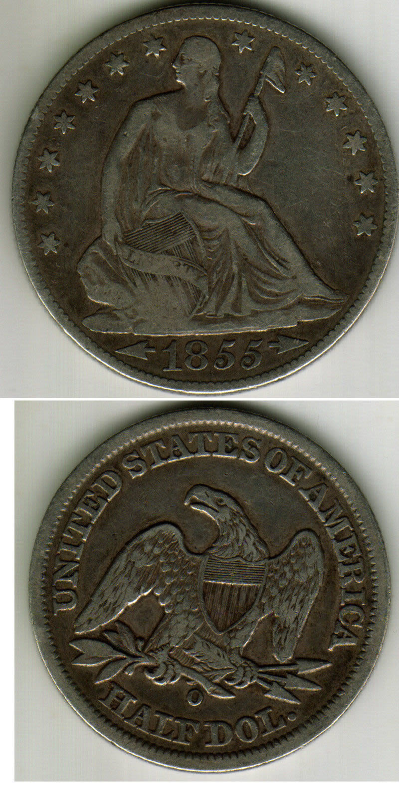 Two-1855-O-Arrows-Seated-Liberty-Half-Dollars-Grade-Opinions?