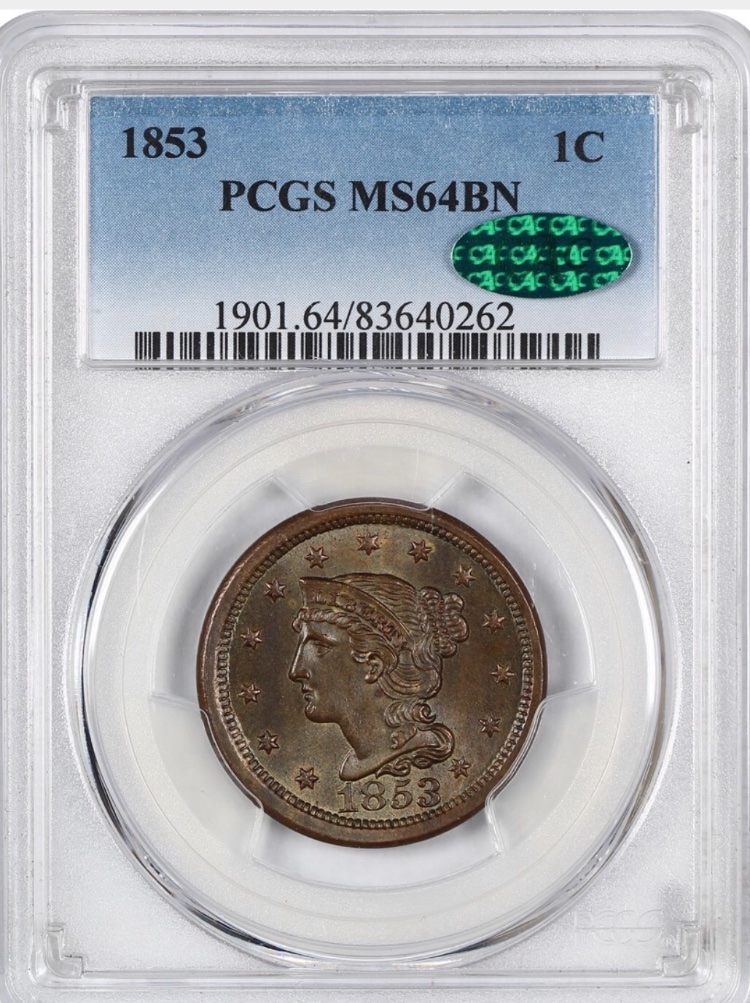1853-Braided-Hair-Large-Cents-For-Grading