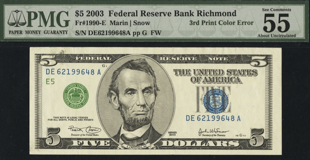 2017A-$1-Note-Different-Serial-Number-Colors