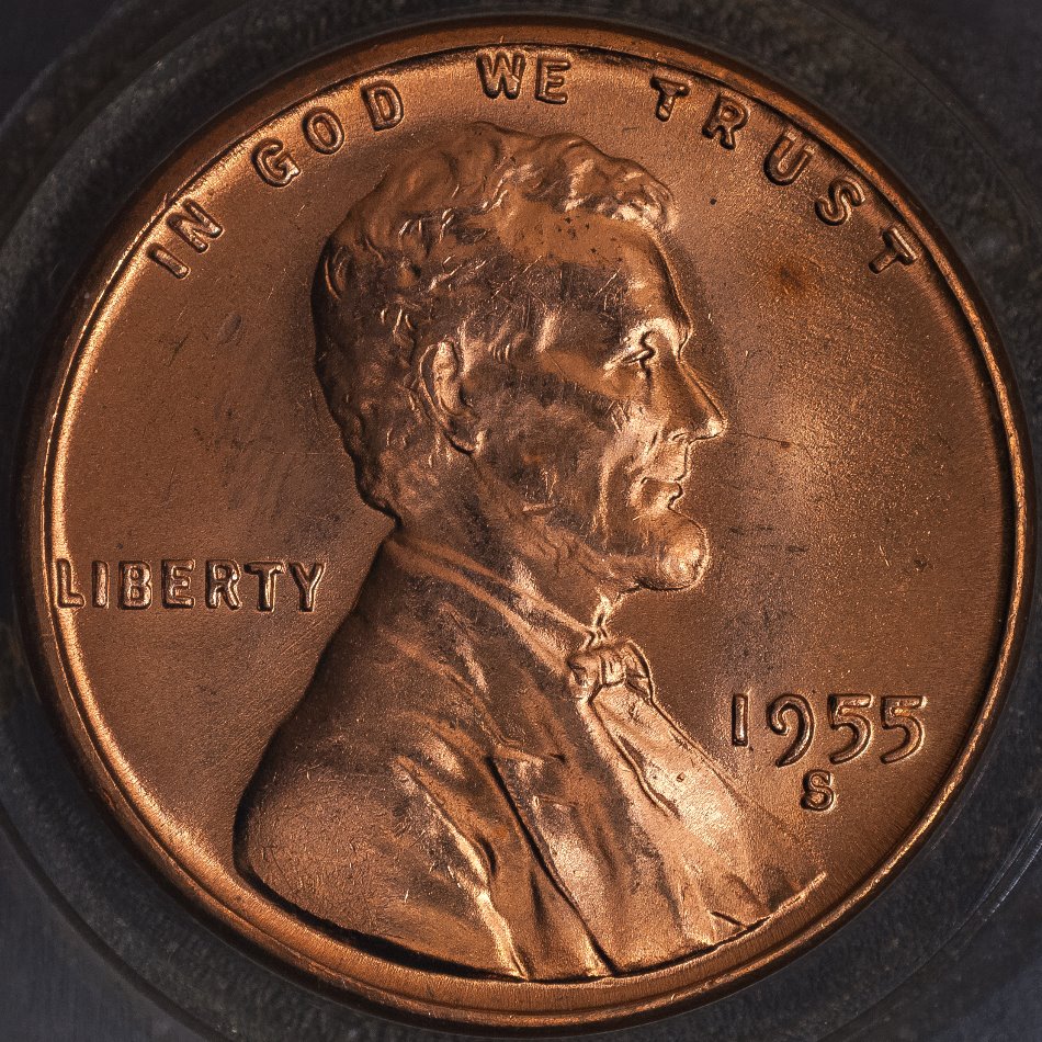 1955-S-Cent-,-Interesting-Struck-Through-Details