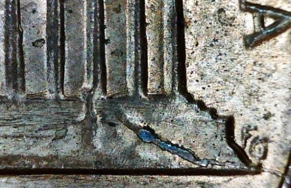 1983-P-Lincoln-Cent-With-Clashed-Die,-Large-Die-Crack,-Etc..