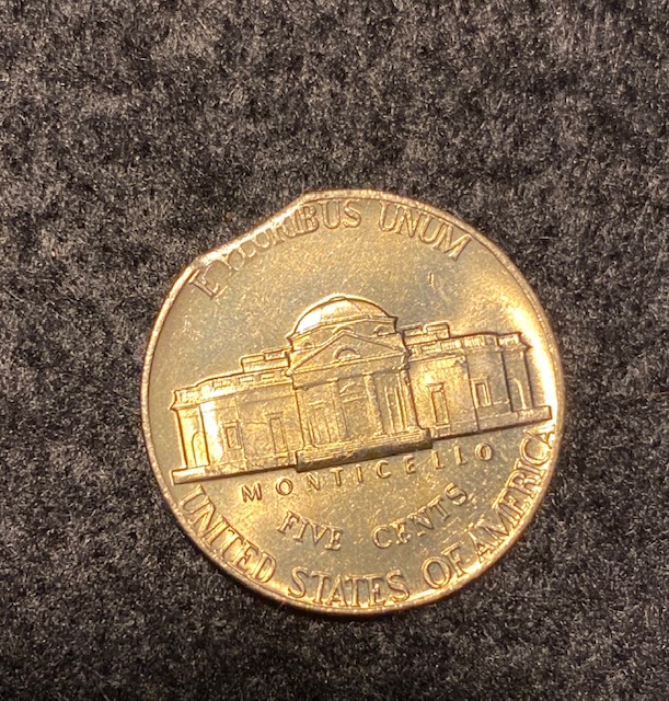 1974-Jefferson-Nickel-Mint-Error?-Irregular-Cut-Planchet