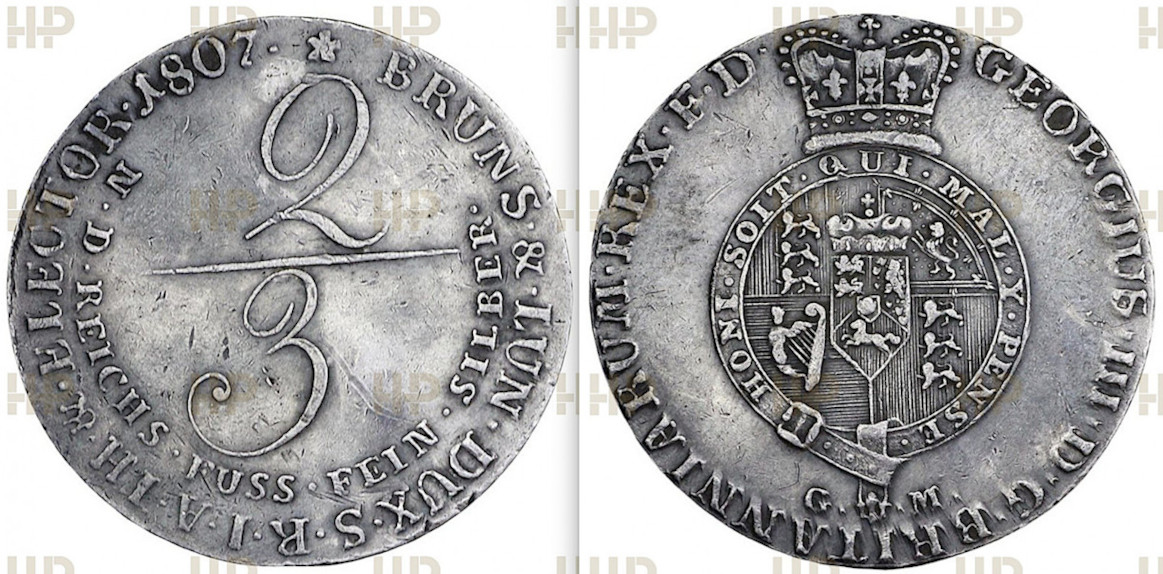 Coin-Authentication.-Braunschweig-Calenberg-Hannover-2/3-Taler-1807-Gm-Georg-III