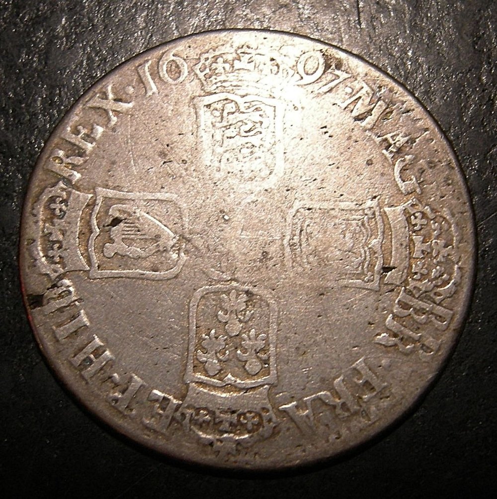 1697-Shilling---Double--Struck-Brockage