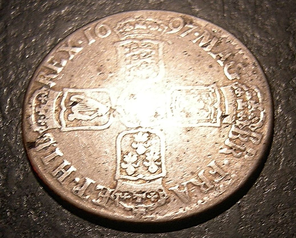 1697-Shilling---Double--Struck-Brockage