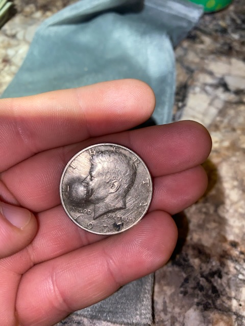 Outward-Bubble-On-1977-Kennedy-Half-Dollar-On-Both-Sides-Of-The-Coin