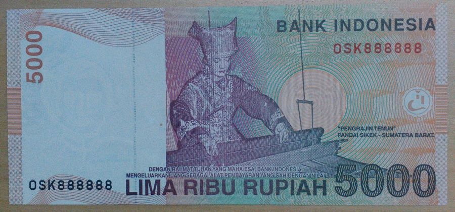 Indonesia-5000-Rupiah-Beautiful-Solid-Numbers-888888-Banknote