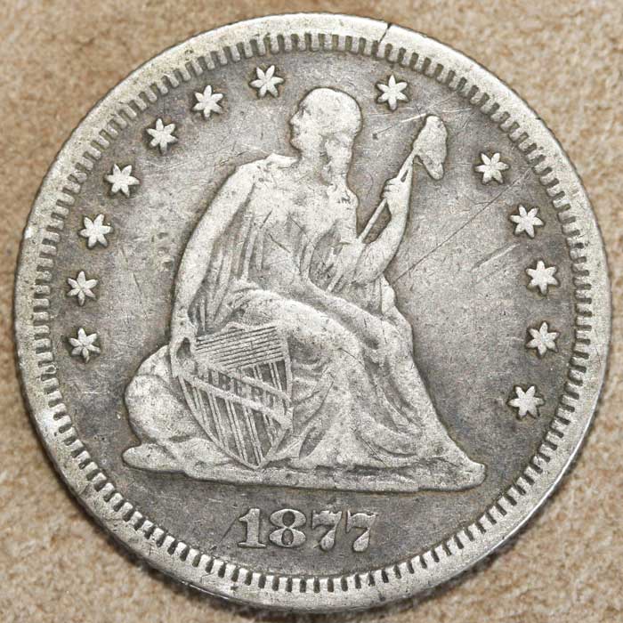 Another-Standing-Lib-Qtr,-1877-S,-Lower-Grade,-Some-Damage