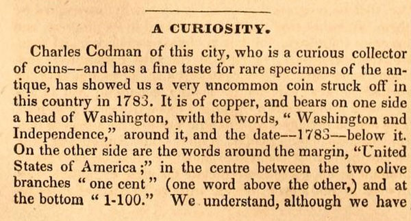 1839-Newspaper-W/-Mint-Stats.