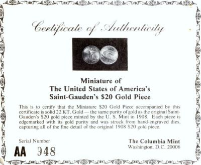 Miniature-$20-St-Gauden-Gold-Piece-1908