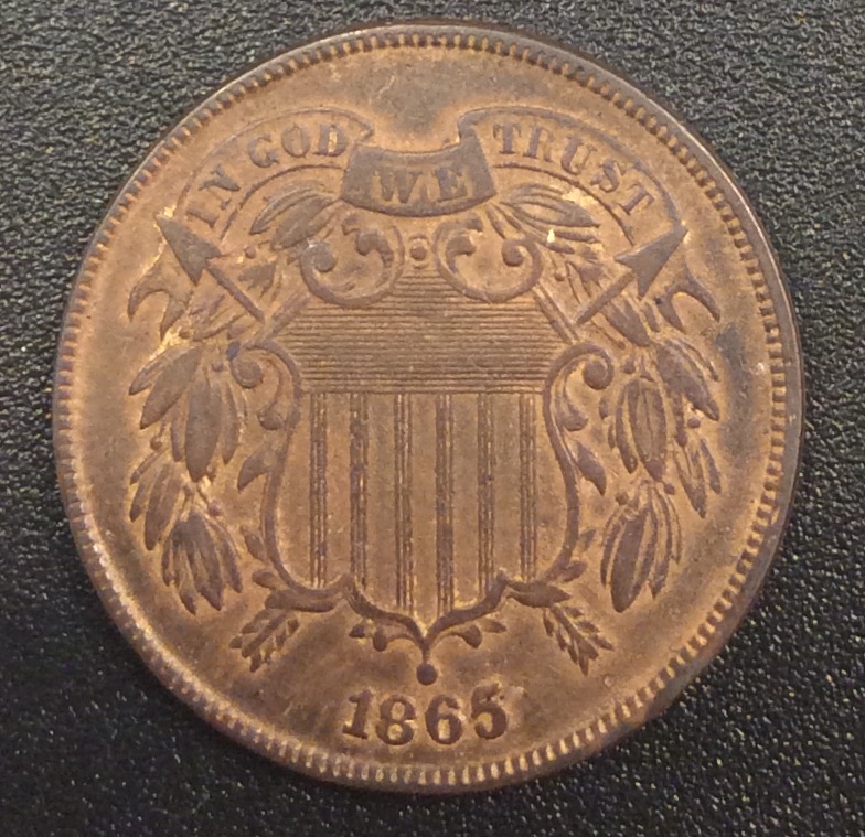 1865-Fancy-5-Two-Cent-Piece,-Grade-And-Value