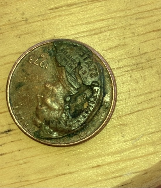 1973-D-Lincoln-One-Cent-Error-Coin-Or-Metal/Grease/Fillers-Stamped-On-Coin?