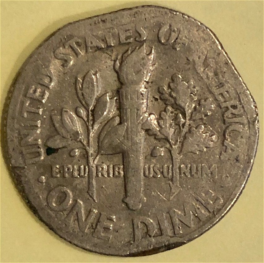 1987-D-Roosevelt-10c-Planchet-Damage-?