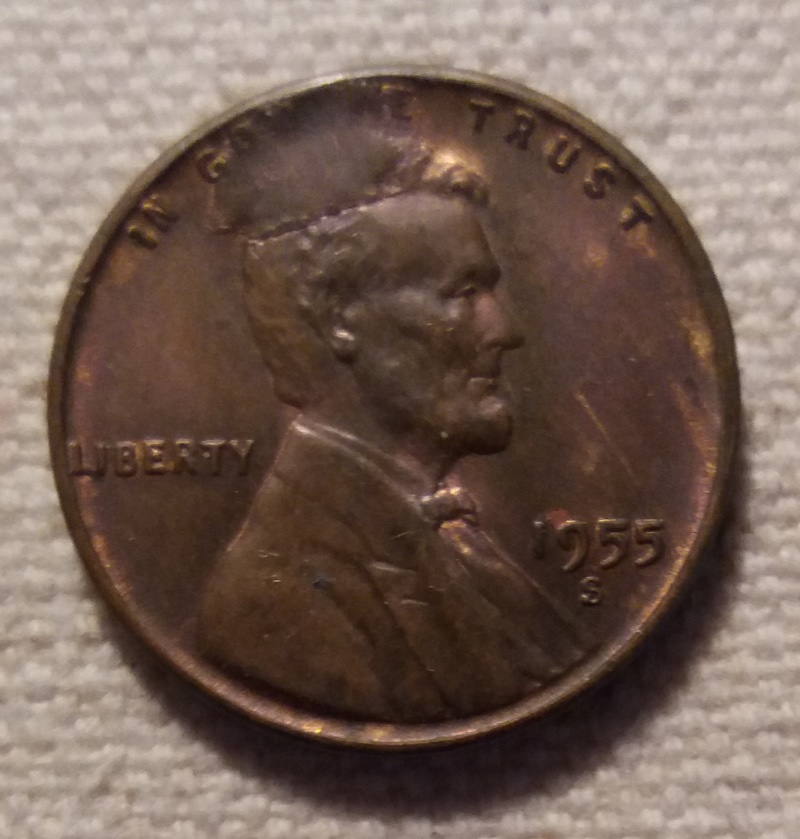 1955-S-Lincoln-Wheat-Cent---Cud,-Interior-Die-Break-And-RIDB---MS