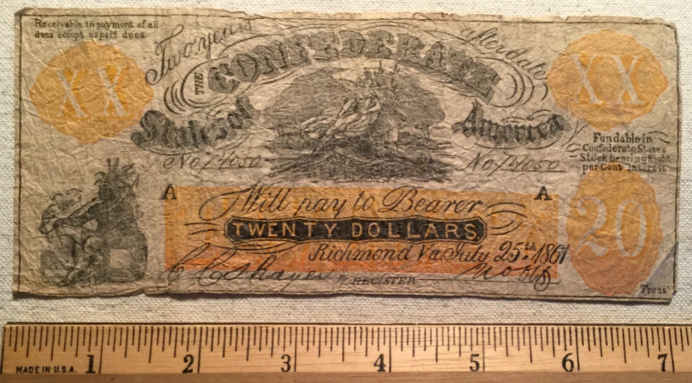 1861-$20-Counterfeit-Confederate-Frd-Note!