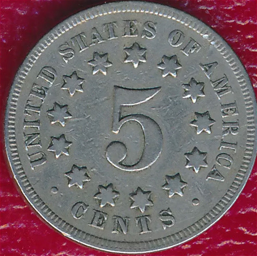 1868-Shield-Nickel-Struck-Through-Grease