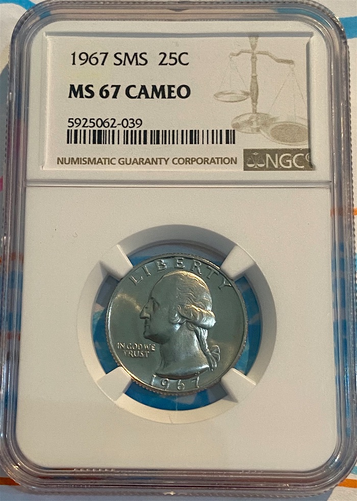 1967-P-SMS-Washington-NGC-MS-67-Cameo-DDR-005-With-Strike-Through-On-Obverse