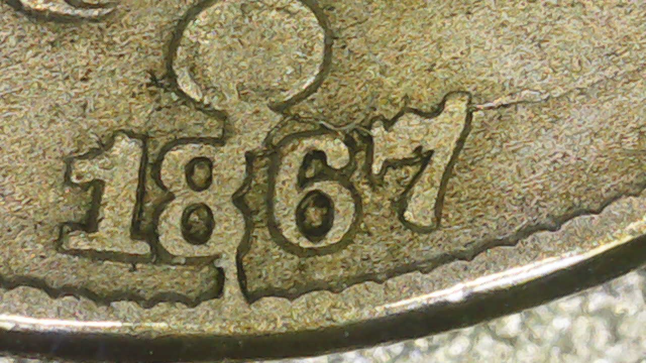1867-Shield-Nickel.-Several-Die-Cracks.